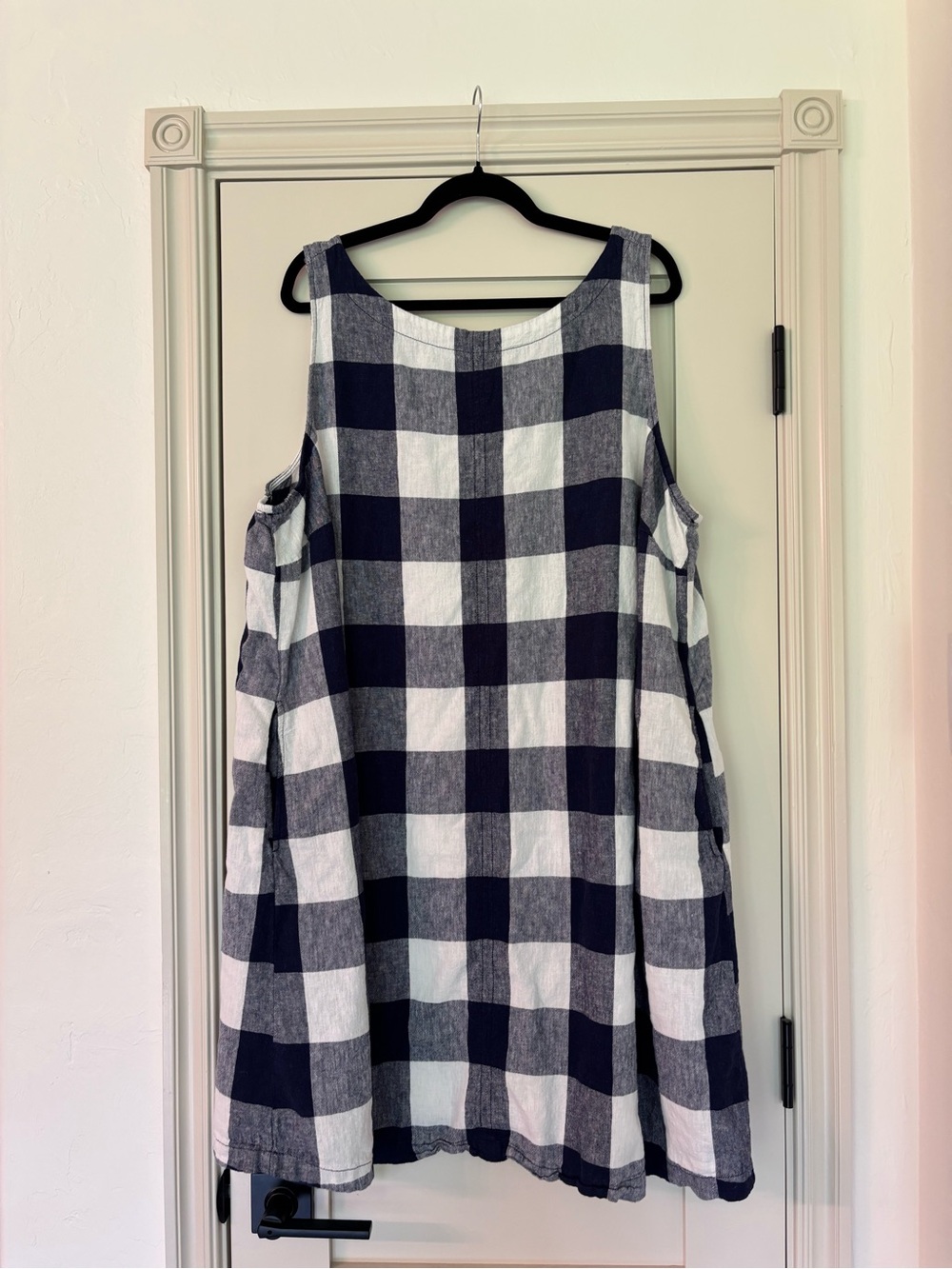 Ava & Viv Linen Blend Gingham Navy White Cottagecore Flowy Summer Dress Size 2x